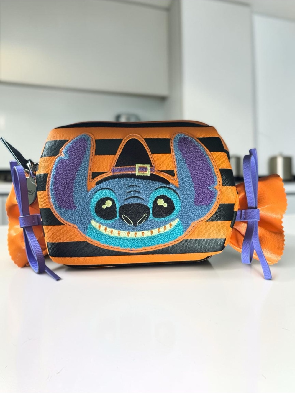Loungefly Disney Lilo & Stitch Striped Halloween Candy Wrapper Crossbody Bag NWT